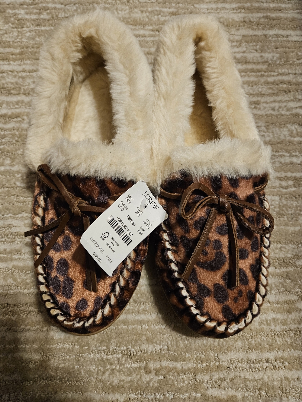 J.Crew Leopard Faux-Fur Lined Moccasin Slippers - Brown/Cream